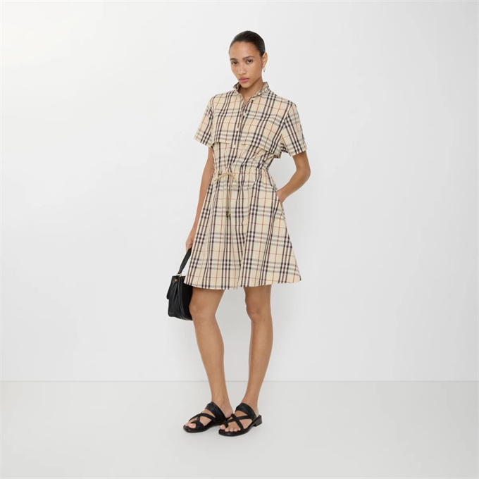 burberry vintage check drawstring waist cotton shirt dress